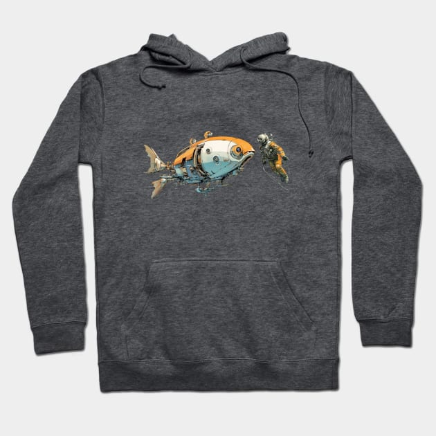 Sci Fi Goldfish with Scuba Diver Hoodie by DavidLoblaw